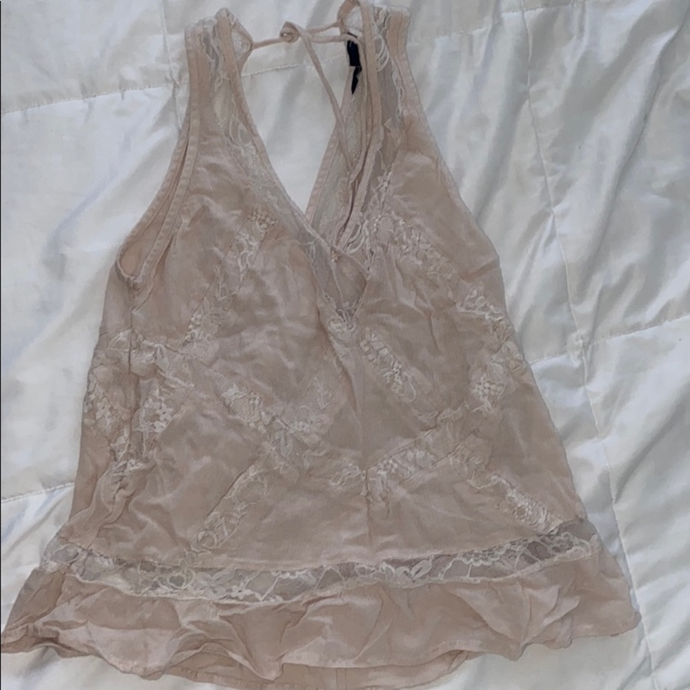 small american eagle cream and lace tank top